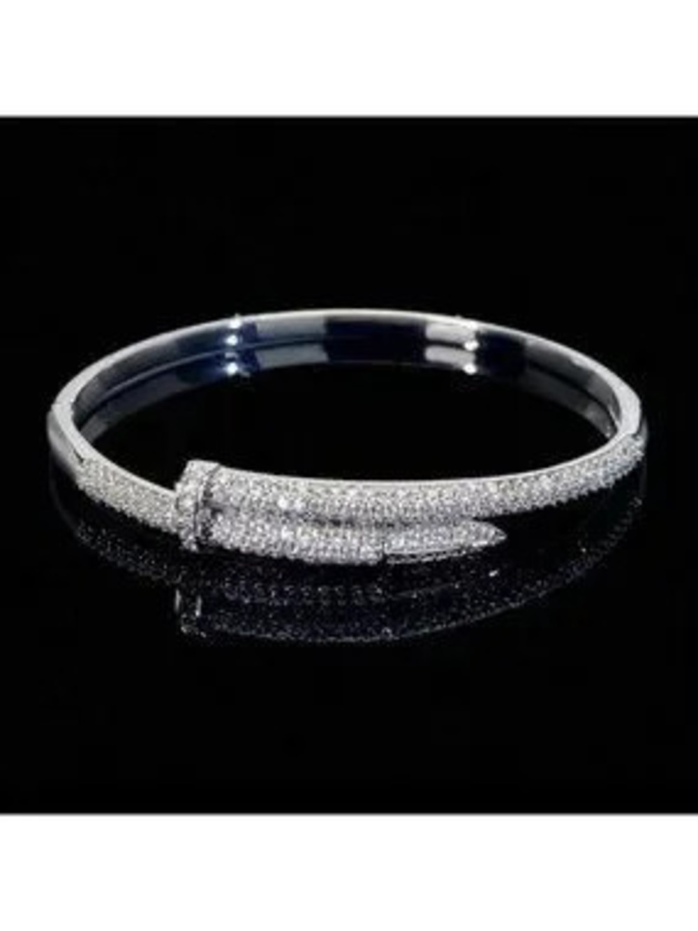 18K Silver Plated Nail Bangle Bracelet with CZ Pave | Luxury Statement Jewelry